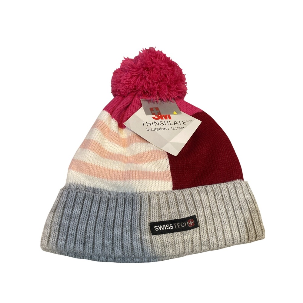 SwissTech Unisex 3M Thinsulate Fully Lined One Size Beanie Knit Cuff Pom Pom Hat
